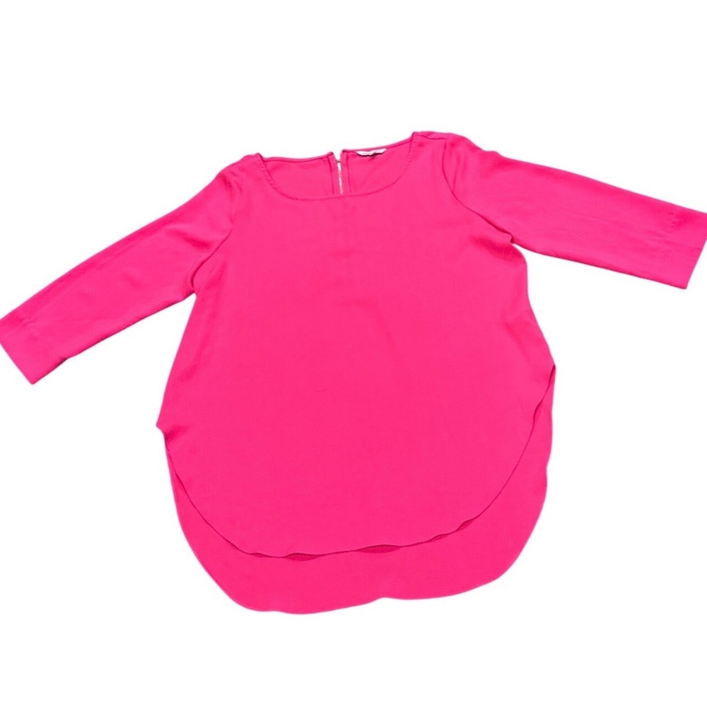Naked Zebra Woman's L Hot Pink 3/4 Sleeve Blouse Round Neck Zip Back Barbiecore
